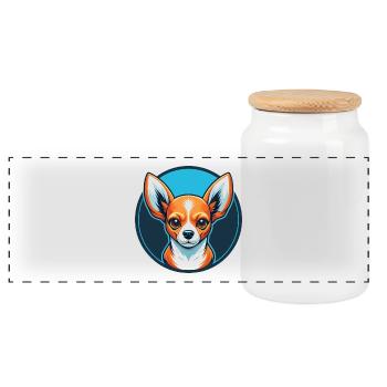 Chihuahua Dog Cute Kawaii Cartoon Animal Pet Logo - Panoramic Cookie Jar with Wooden Lid - white - Front