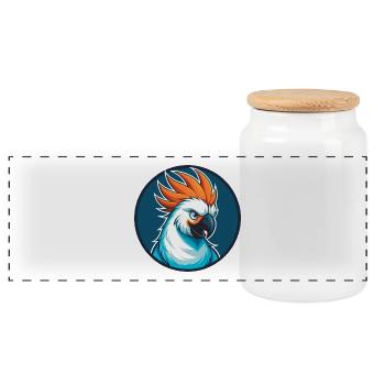 Cockatoo Cute Kawaii Cartoon Animal Pet Logo - Panoramic Cookie Jar with Wooden Lid - white - Front