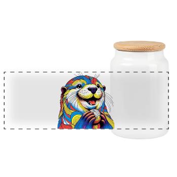 Otter - Panoramic Cookie Jar with Wooden Lid - white - Front