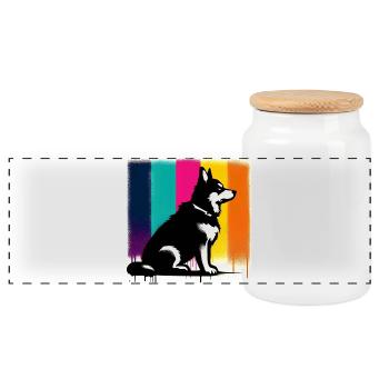 Chien - Boîte à biscuits avec couvercle en bois - blanc - Devant