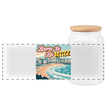 Born to Biarritz - Boîte à biscuits avec couvercle en bois - blanc - Devant