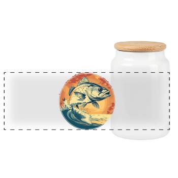 Illustration de poisson - Boîte à biscuits avec couvercle en bois - blanc - Devant