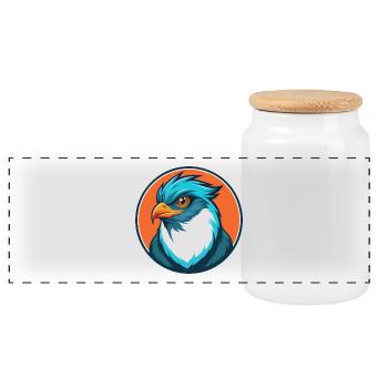 Cuckoo Bird Cute Kawaii Cartoon Animal Pet Logo - Panoramic Cookie Jar with Wooden Lid - white - Front