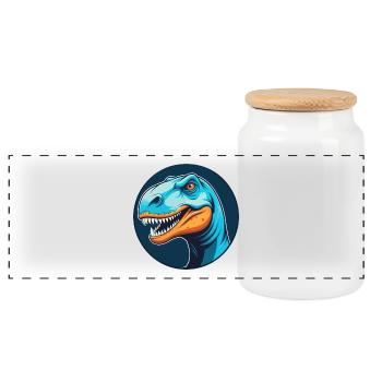 dinosaure mignon kawaii dessin animé animal animal logo - Boîte à biscuits avec couvercle en bois - blanc - Devant
