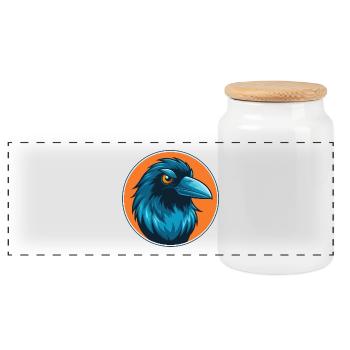 Crow Cute Kawaii Cartoon Clipart Animal Pet Logo - Panoramic Cookie Jar with Wooden Lid - white - Front