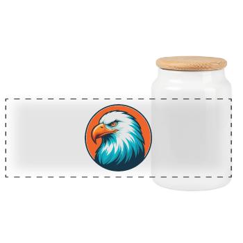Eagle Cute Kawaii Cartoon Clipart Animal Pet Logo - Panoramic Cookie Jar with Wooden Lid - white - Front