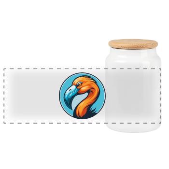 Flamingo Niedliches Kawaii Cartoon Tier Haustier Logo - Panorama Keksdose mit Holzdeckel - Weiß - Vorne