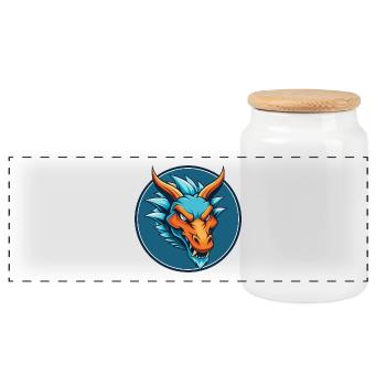 Drache Niedlich Kawaii Cartoon Clipart Tier Haustier Logo - Panorama Keksdose mit Holzdeckel - Weiß - Vorne