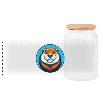 Gopher Cute Kawaii Cartoon Clipart Animal Pet Logo - Panoramic Cookie Jar with Wooden Lid - white - Front