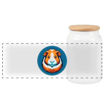 Guinea Pig Cute Kawaii Cartoon Animal Pet Logo - Panoramic Cookie Jar with Wooden Lid - white - Front