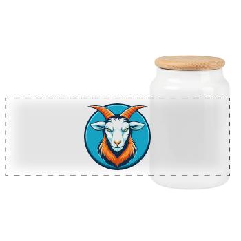 Goat Cute Kawaii Cartoon Clipart Animal Pet Logo - Panoramic Cookie Jar with Wooden Lid - white - Front
