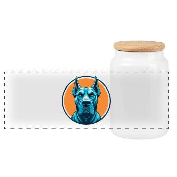 Great Dane Dog Cute Kawaii Cartoon Animal Pet Logo - Panoramic Cookie Jar with Wooden Lid - white - Front