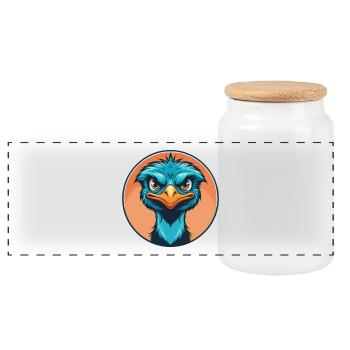 Emu Cute Kawaii Cartoon Clipart Animal Pet Logo - Panoramic Cookie Jar with Wooden Lid - white - Front