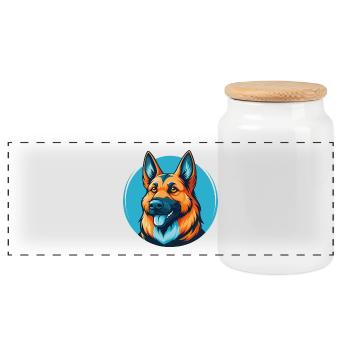 German Shepherd Dog Cute Kawaii Cartoon Pet Logo - Panoramic Cookie Jar with Wooden Lid - white - Front