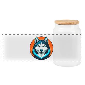 Chien Husky Mignon Kawaii Dessin Animé Animal Animal Logo - Boîte à biscuits avec couvercle en bois - blanc - Devant