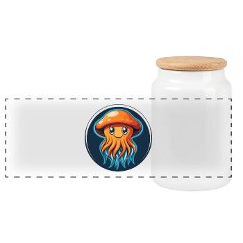 méduse mignon Kawaii dessin animé animal animal logo - Boîte à biscuits avec couvercle en bois - blanc - Devant