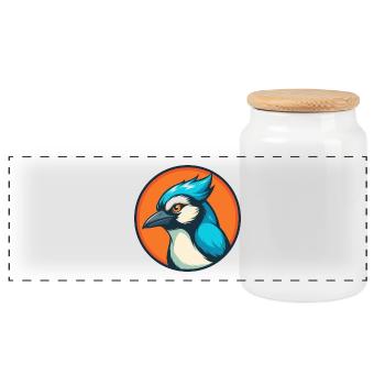 Jay Bird Niedliches Kawaii Cartoon Tier Haustier Logo - Panorama Keksdose mit Holzdeckel - Weiß - Vorne