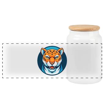 Jaguar Niedliche Kawaii Cartoon Clipart Tier Haustier Logo - Panorama Keksdose mit Holzdeckel - Weiß - Vorne
