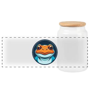 Frog Cute Kawaii Cartoon Clipart Animal Pet Logo - Panoramic Cookie Jar with Wooden Lid - white - Front
