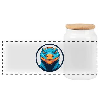 Komodowaran Niedliches Kawaii Cartoon Tier Haustier Logo - Panorama Keksdose mit Holzdeckel - Weiß - Vorne