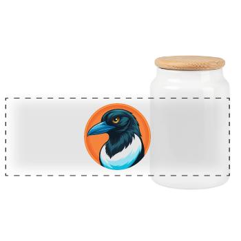 Elster Niedliche Kawaii Cartoon Clipart Tier Haustier Logo - Panorama Keksdose mit Holzdeckel - Weiß - Vorne