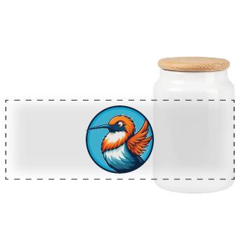 colibri mignon kawaii dessin animé animal de compagnie logo - Boîte à biscuits avec couvercle en bois - blanc - Devant
