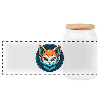 Kitten Cute Kawaii Cartoon Clipart Animal Pet Logo - Panoramic Cookie Jar with Wooden Lid - white - Front