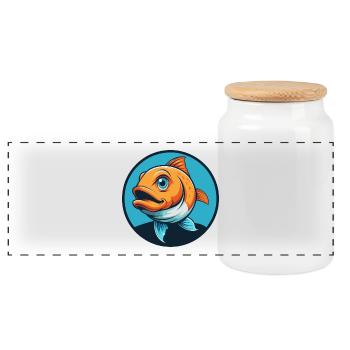Fish Cute Kawaii Cartoon Clipart Animal Pet Logo - Panoramic Cookie Jar with Wooden Lid - white - Front