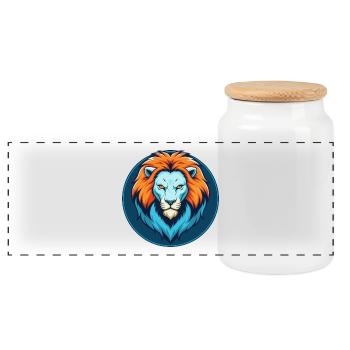Lion mignon Kawaii dessin animé Clipart Animal Pet Logo - Boîte à biscuits avec couvercle en bois - blanc - Devant