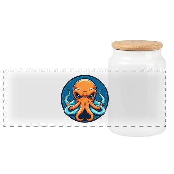 Octopus Cute Funny Kawaii Cartoon Animal Pet Logo - Panoramic Cookie Jar with Wooden Lid - white - Front
