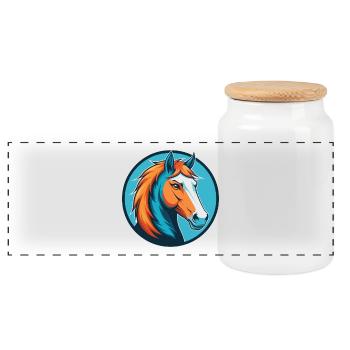 Pferd Niedlich Kawaii Cartoon Clipart Tier Haustier Logo - Panorama Keksdose mit Holzdeckel - Weiß - Vorne