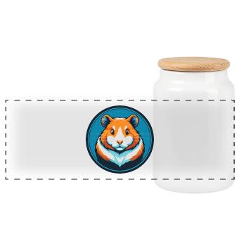 Hamster Niedlich Lustig Kawaii Cartoon Tier Haustier Logo - Panorama Keksdose mit Holzdeckel - Weiß - Vorne