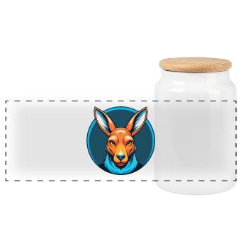 Kangaroo Cute Kawaii Cartoon Animal Pet Logo - Panoramic Cookie Jar with Wooden Lid - white - Front