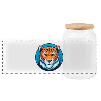 Léopard mignon drôle Kawaii dessin animé Animal Animal Logo - Boîte à biscuits avec couvercle en bois - blanc - Devant