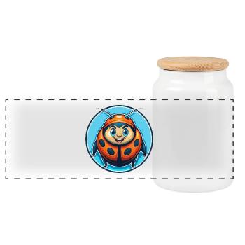 Ladybug Cute Funny Kawaii Cartoon Animal Pet Logo - Panoramic Cookie Jar with Wooden Lid - white - Front