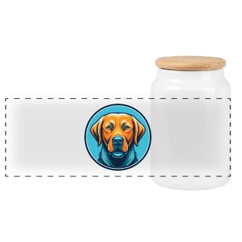 Labrador Retriever Hund Kawaii Cartoon Haustier Logo - Panorama Keksdose mit Holzdeckel - Weiß - Vorne