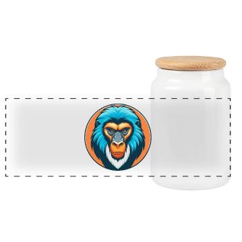 Mandrill mignon Kawaii dessin animé Animal Animal Pet Logo - Boîte à biscuits avec couvercle en bois - blanc - Devant