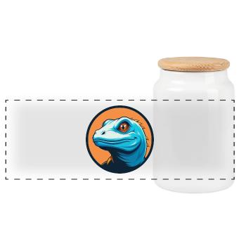 Eidechse Niedliche Kawaii Cartoon Clipart Tier Haustier Logo - Panorama Keksdose mit Holzdeckel - Weiß - Vorne