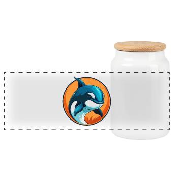Orca Cute Kawaii Cartoon Clipart Animal Pet Logo - Panoramic Cookie Jar with Wooden Lid - white - Front