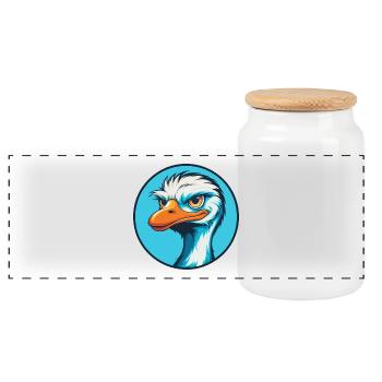 Ostrich Cute Funny Kawaii Cartoon Animal Pet Logo - Panoramic Cookie Jar with Wooden Lid - white - Front