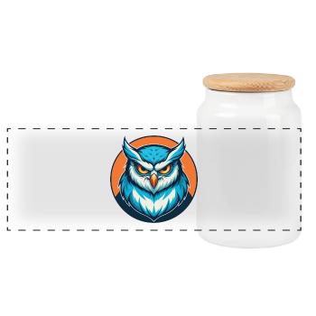 hibou mignon kawaii dessin animé clipart animal animal de compagnie logo - Boîte à biscuits avec couvercle en bois - blanc - Devant