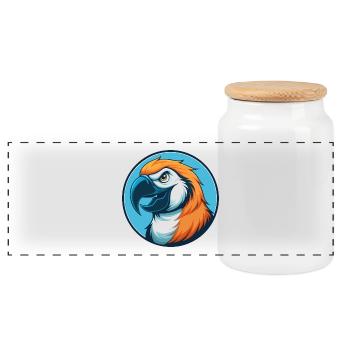 Parrot Cute Kawaii Cartoon Clipart Animal Pet Logo - Panoramic Cookie Jar with Wooden Lid - white - Front