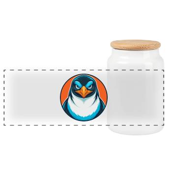 Pinguin süße lustige Kawaii Cartoon Tier Haustier Logo - Panorama Keksdose mit Holzdeckel - Weiß - Vorne
