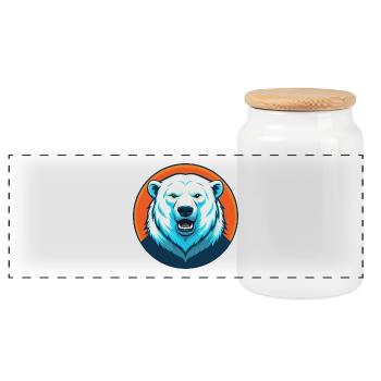 Polar Bear Cute Kawaii Cartoon Animal Pet Logo - Panoramic Cookie Jar with Wooden Lid - white - Front