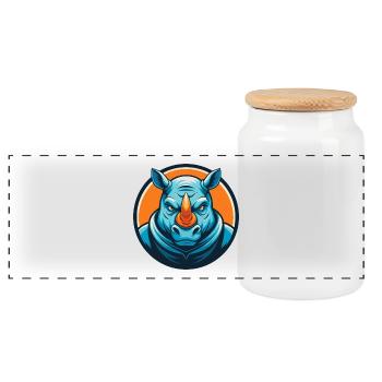 Rhino Cute Kawaii Cartoon Clipart Animal Pet Logo - Panoramic Cookie Jar with Wooden Lid - white - Front