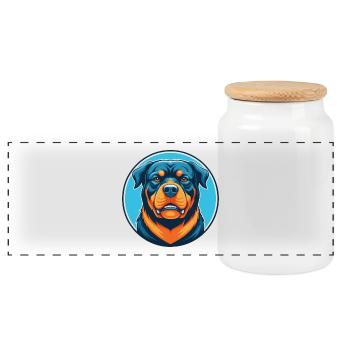Rottweiler Dog Cute Kawaii Cartoon Animal Pet Logo - Panoramic Cookie Jar with Wooden Lid - white - Front