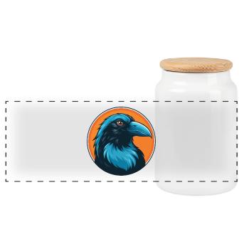 Raven Cute Kawaii Cartoon Clipart Animal Pet Logo - Panoramic Cookie Jar with Wooden Lid - white - Front