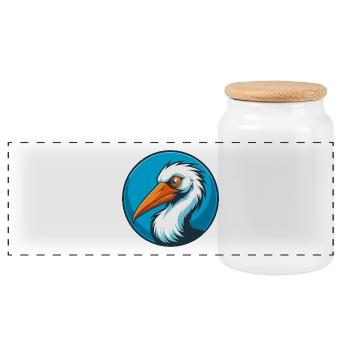 Storch süße Kawaii Cartoon Clipart Tier Haustier Logo - Panorama Keksdose mit Holzdeckel - Weiß - Vorne