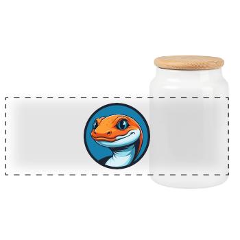 Salamandre mignon Kawaii dessin animé Animal Animal Logo - Boîte à biscuits avec couvercle en bois - blanc - Devant
