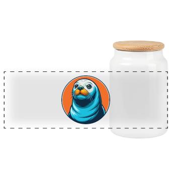 Siegel Niedliche Kawaii Cartoon Clipart Tier Haustier Logo - Panorama Keksdose mit Holzdeckel - Weiß - Vorne